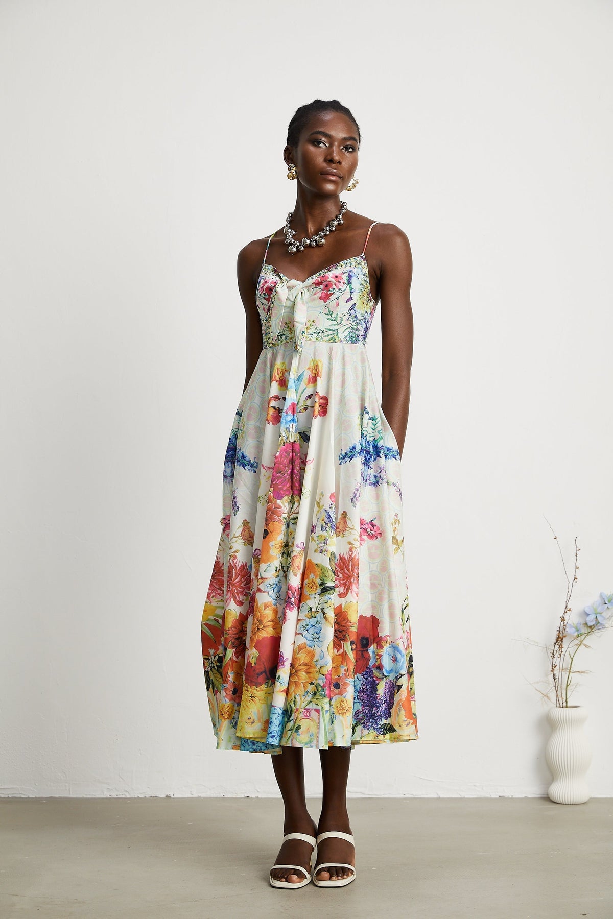 Sylvie desenli midi elbise