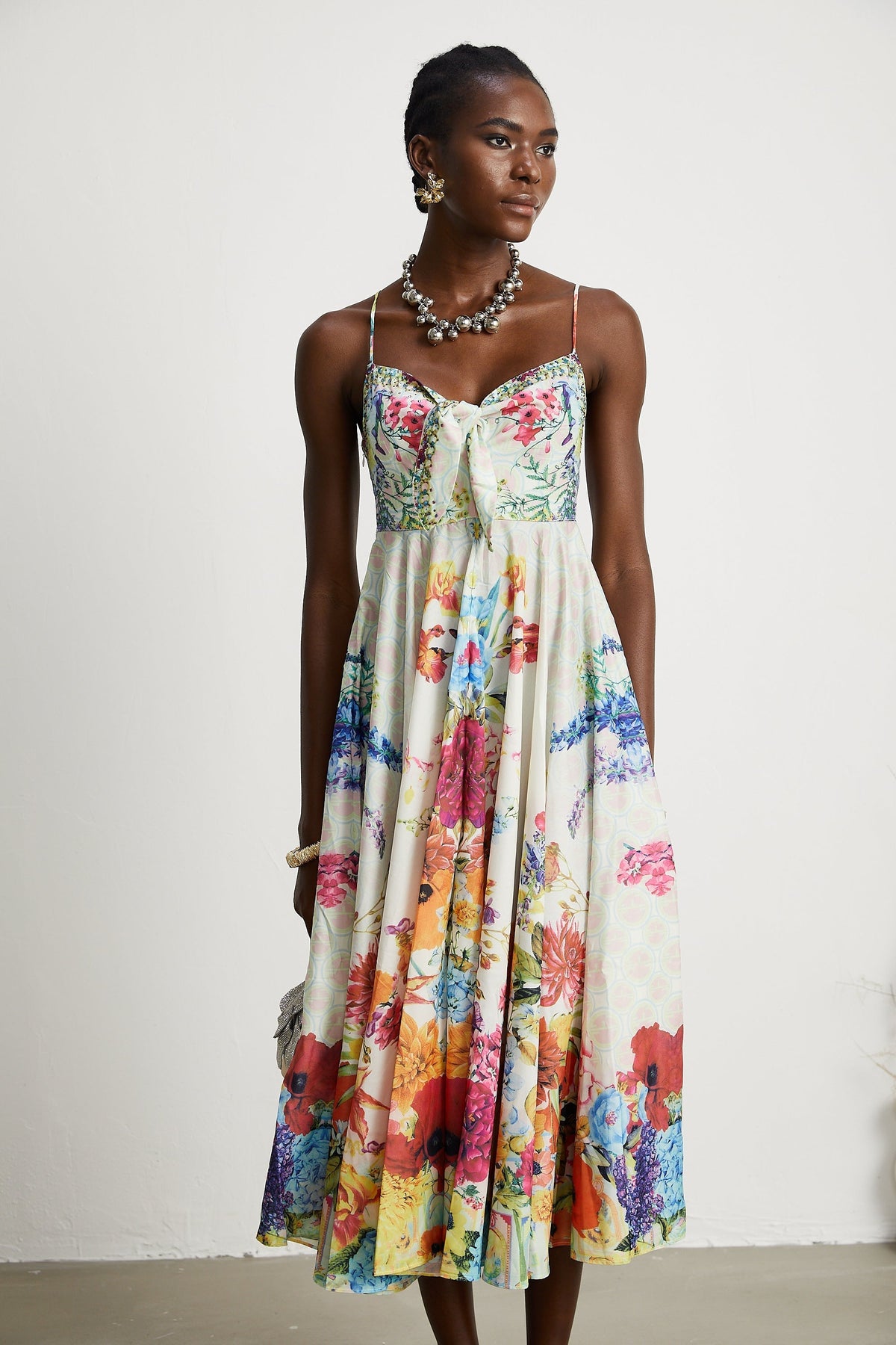 Sylvie desenli midi elbise