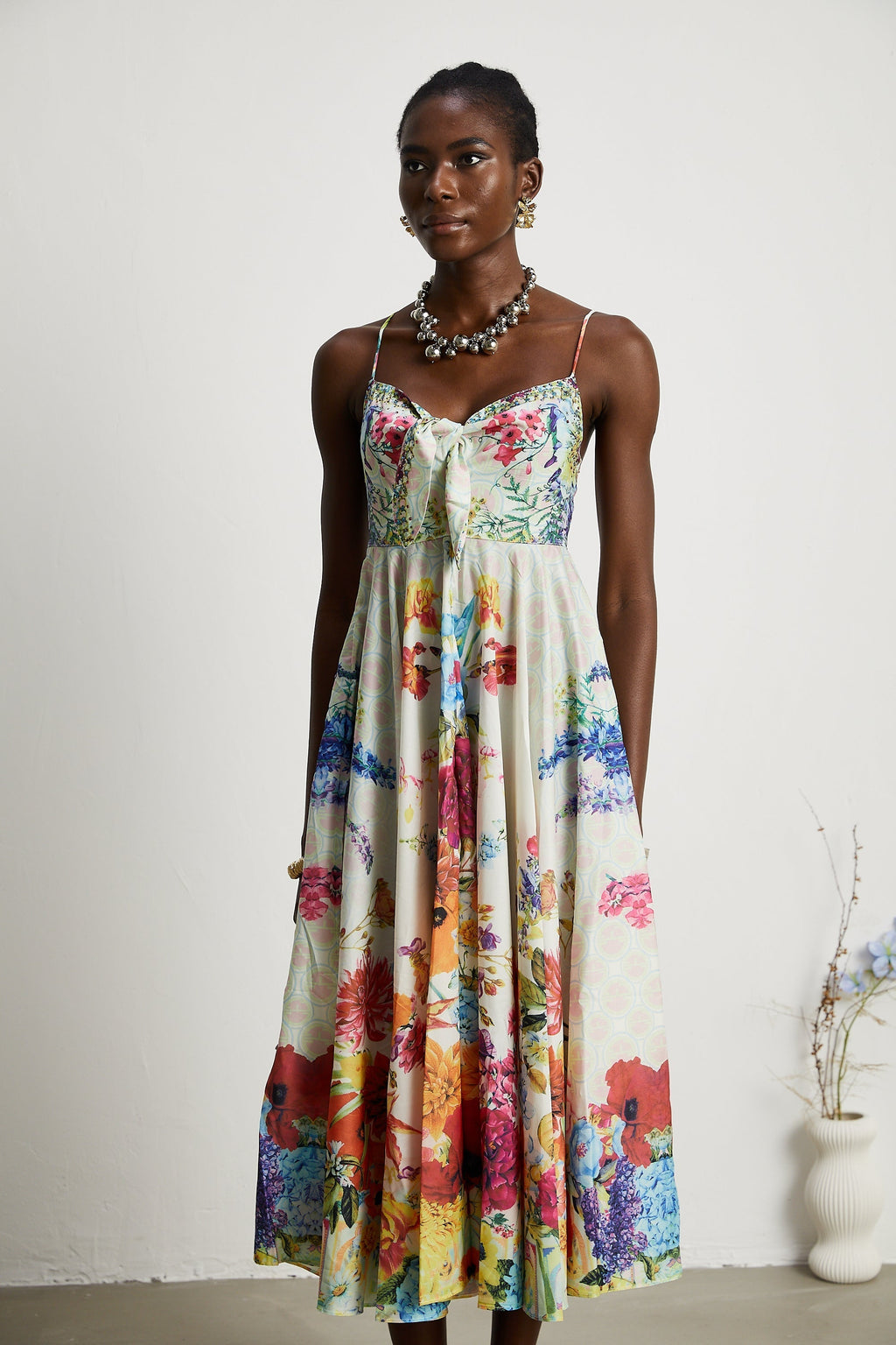 Sylvie desenli midi elbise