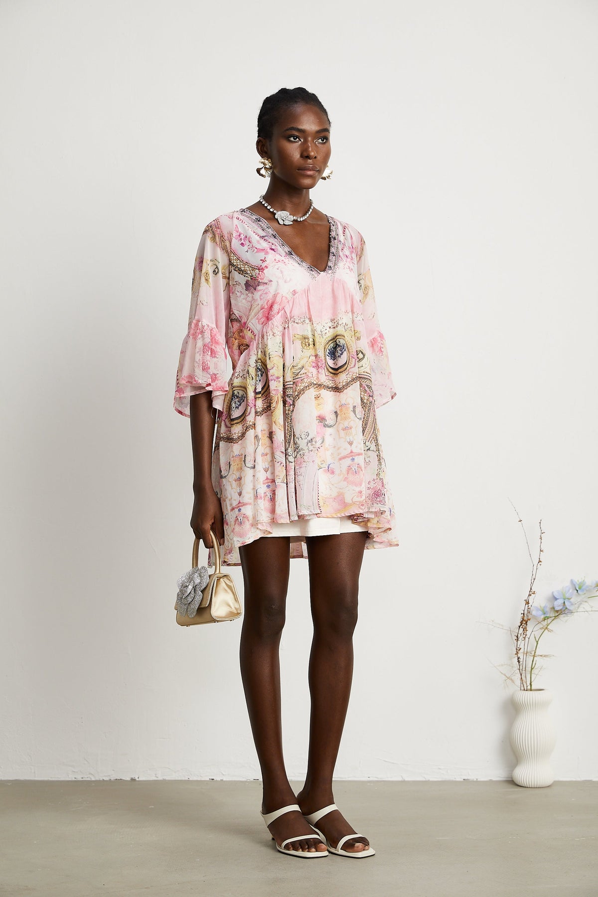 Camille desenli mini elbise
