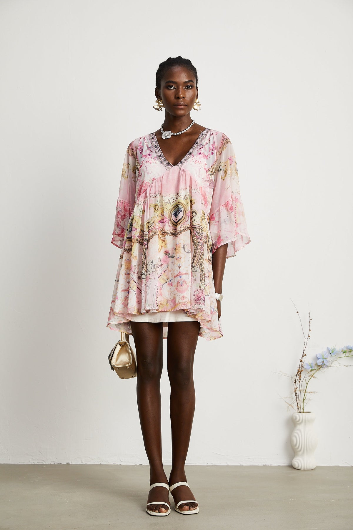Camille desenli mini elbise