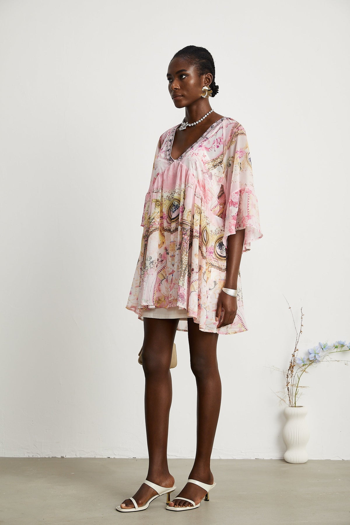 Camille desenli mini elbise