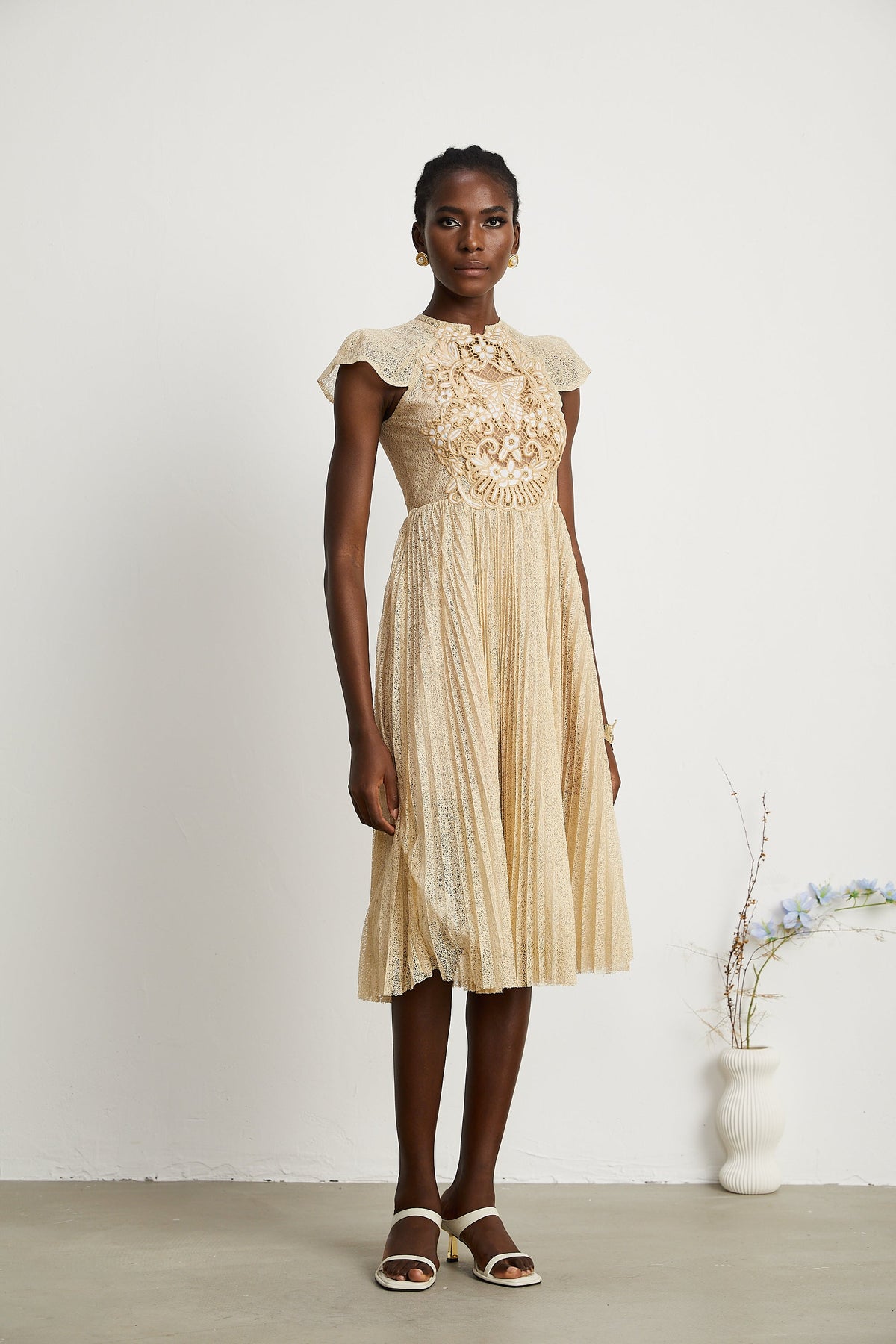 Nerissa pile midi elbise