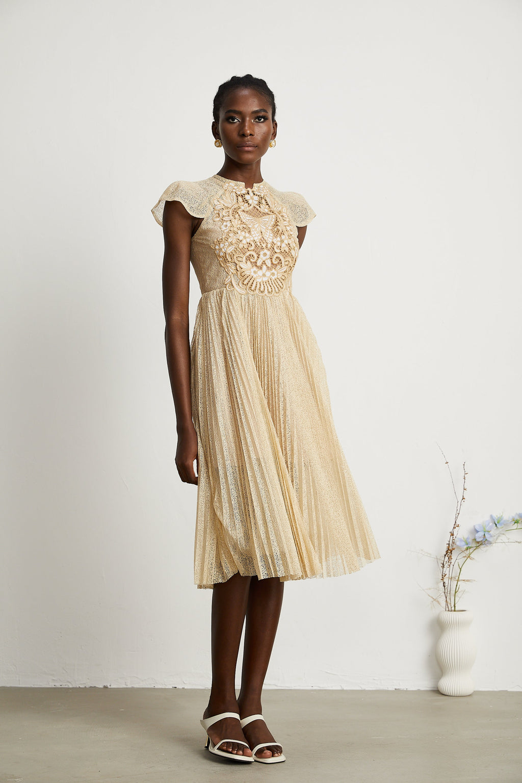 Nerissa pile midi elbise