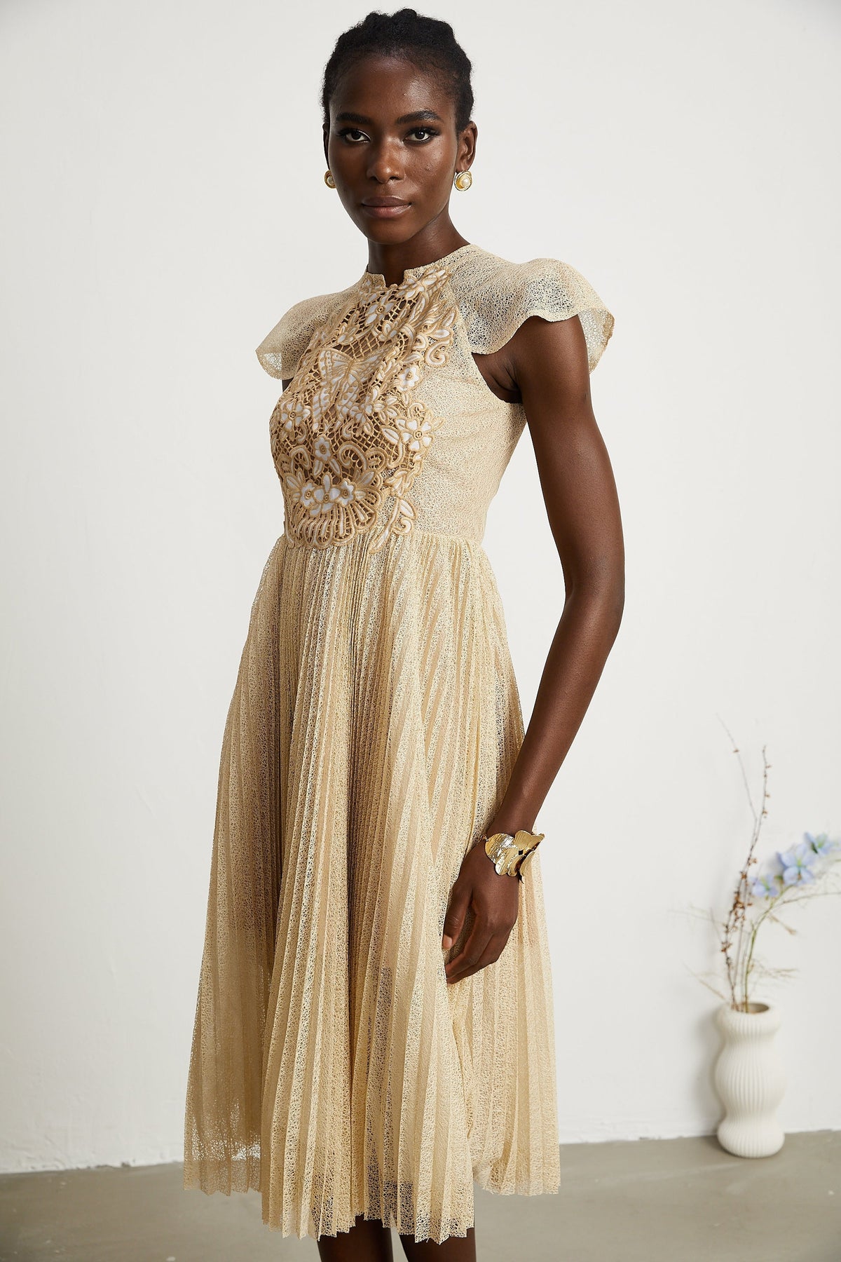 Nerissa pile midi elbise
