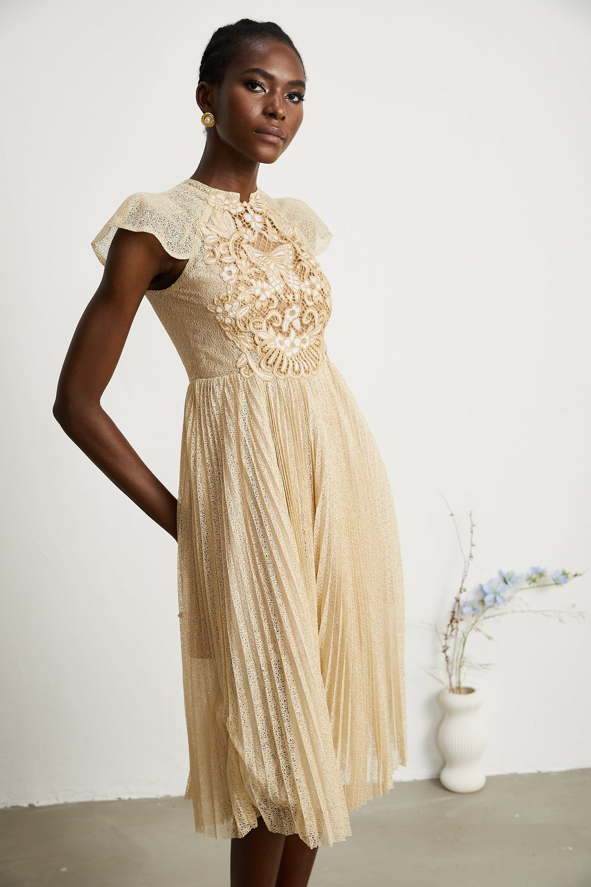 Nerissa pile midi elbise