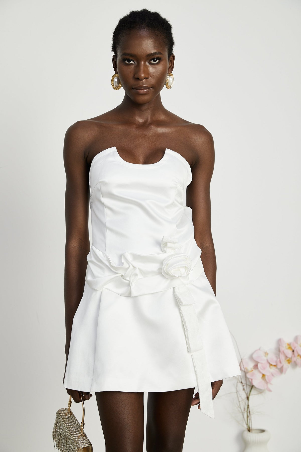 Fleur pile süsleme mini elbise