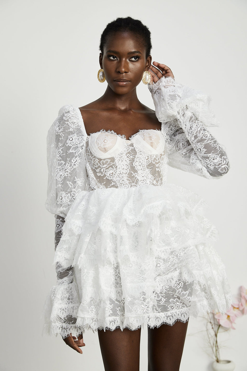 Nadine dantel mini elbise