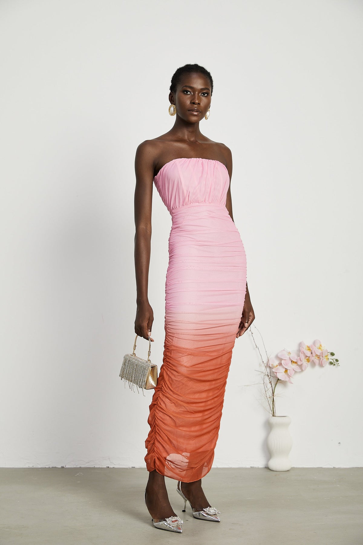 Marjolaine pileli midi elbise