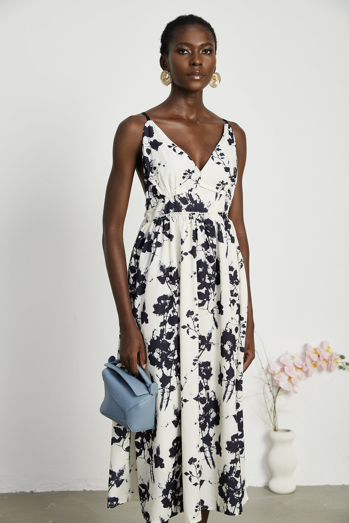 Persephone desenli midi elbise