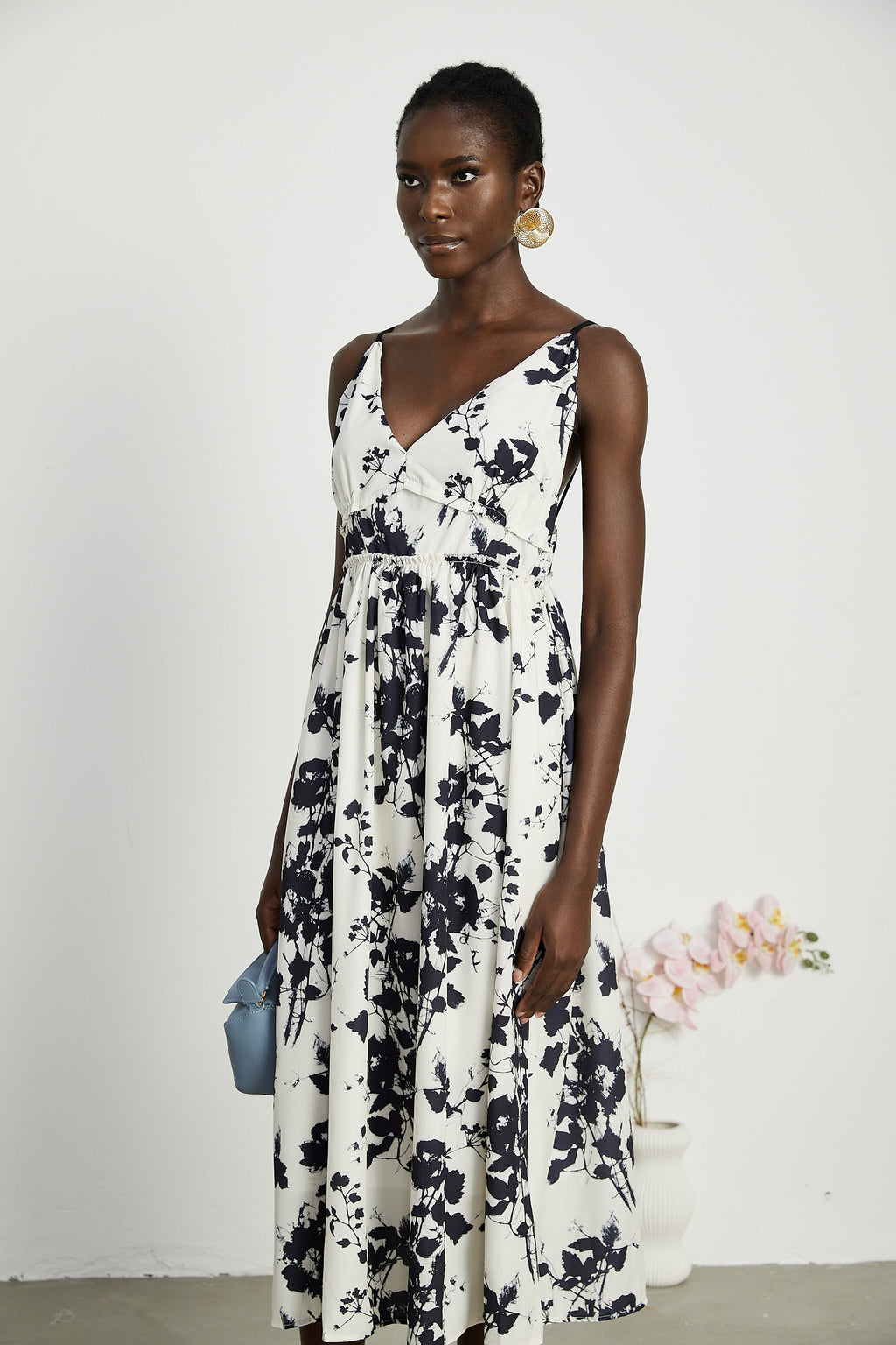 Persephone desenli midi elbise