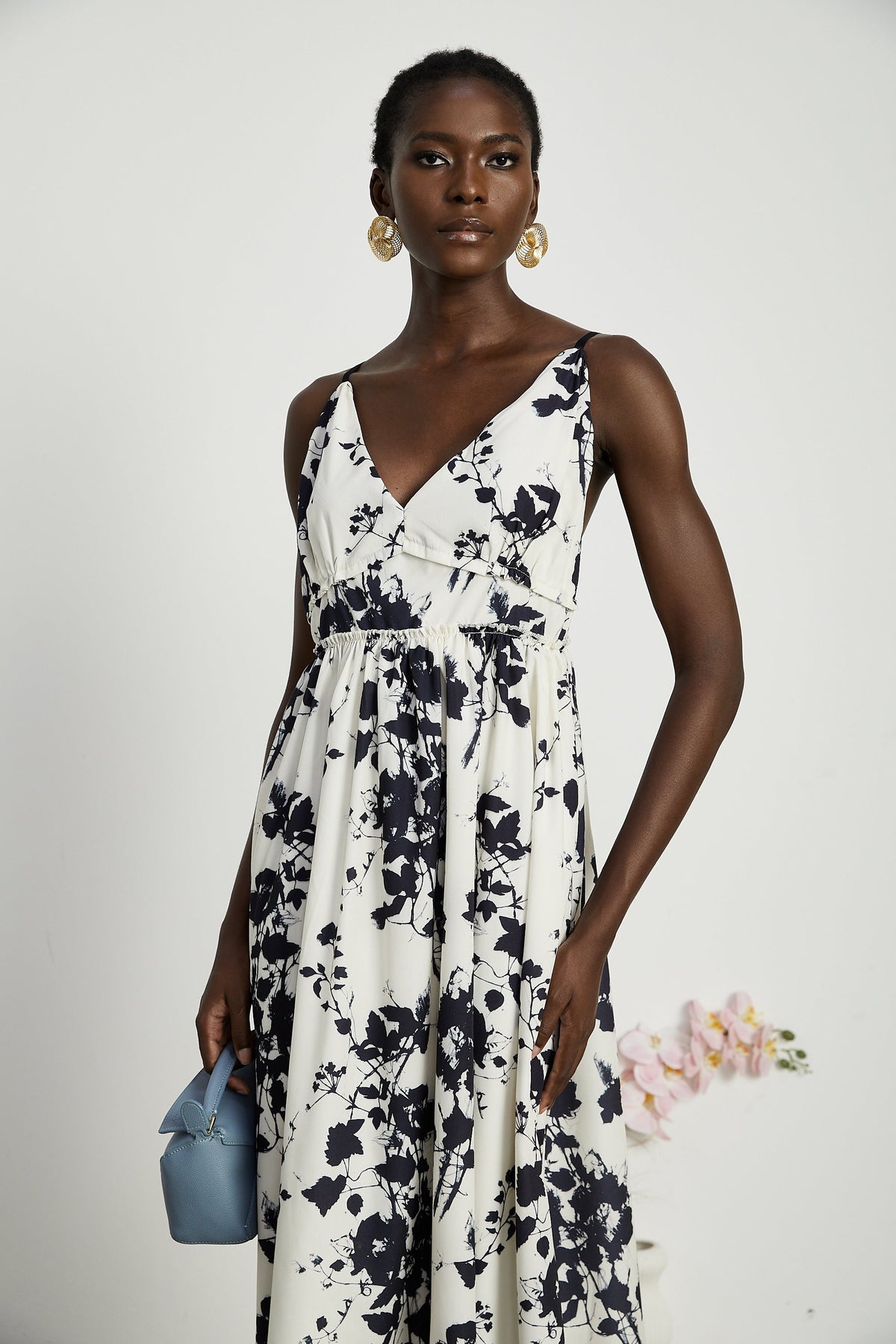 Persephone desenli midi elbise