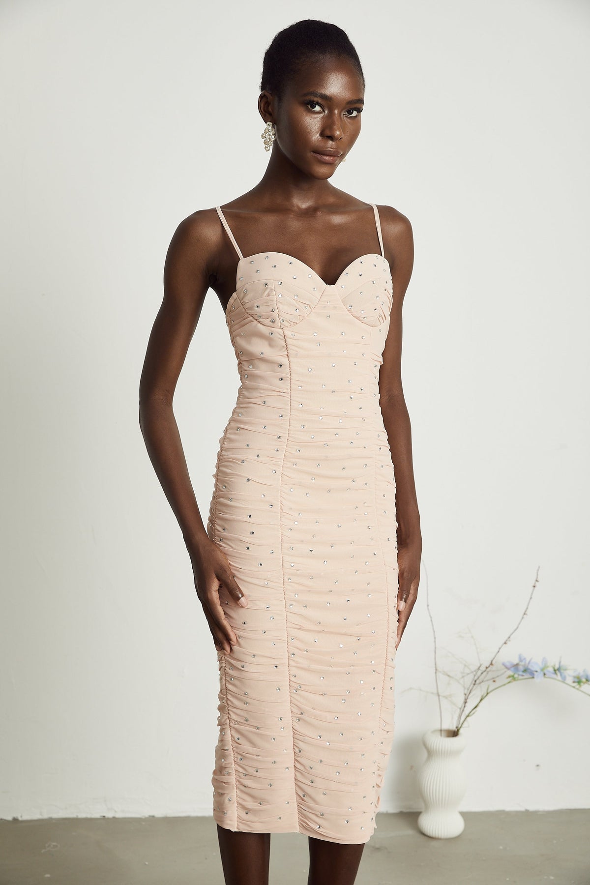 Priscille kristal midi elbise