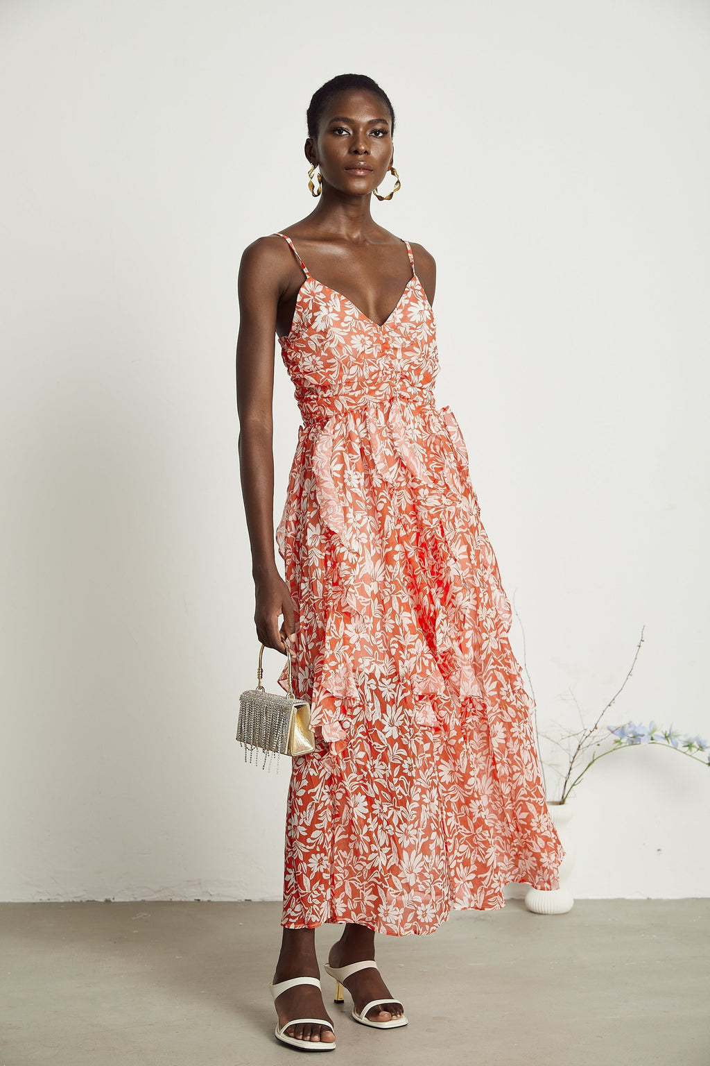 Sandrine desenli midi elbise