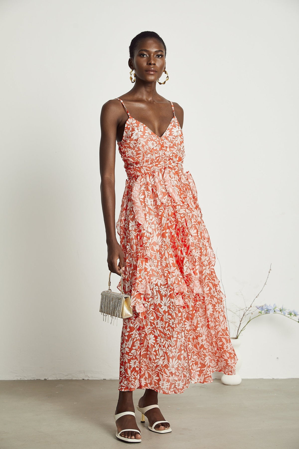 Sandrine desenli midi elbise