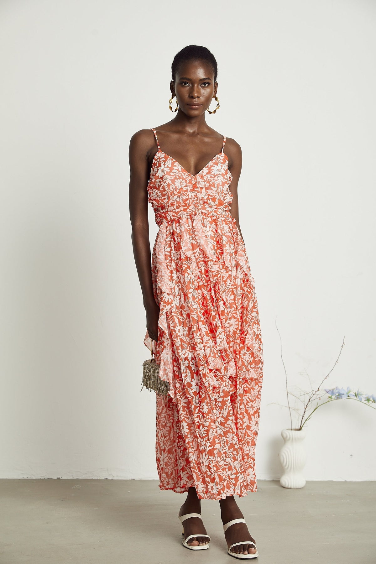 Sandrine desenli midi elbise