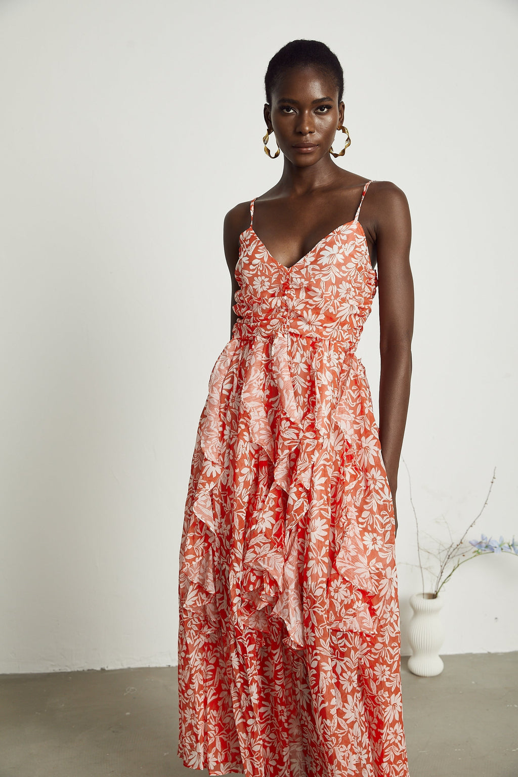 Sandrine desenli midi elbise