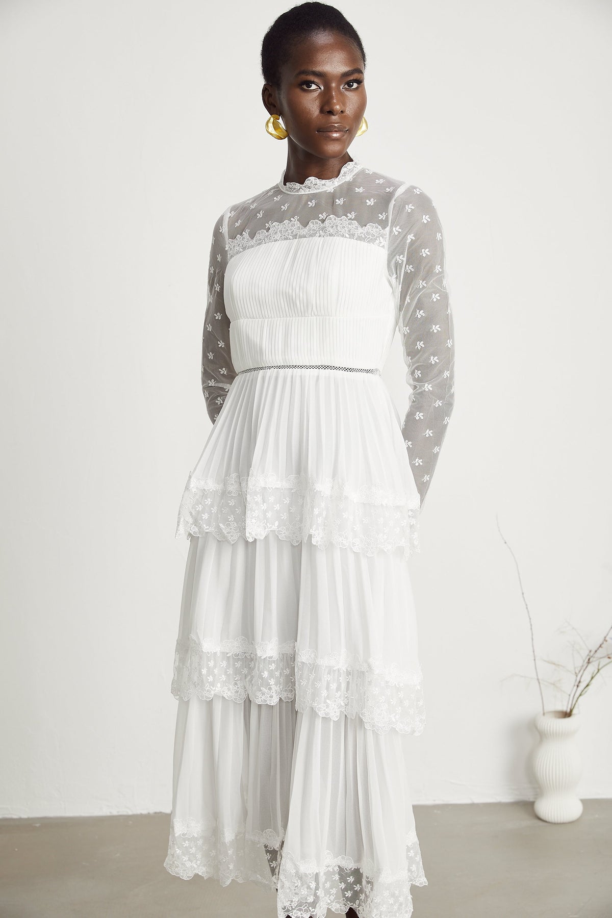 Odette dantel midi elbise