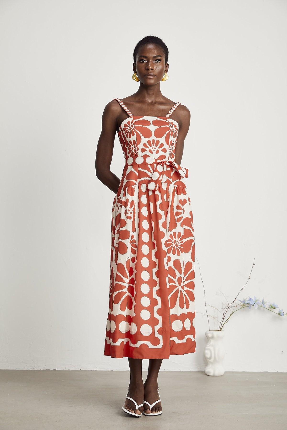 Sonia desenli midi elbise