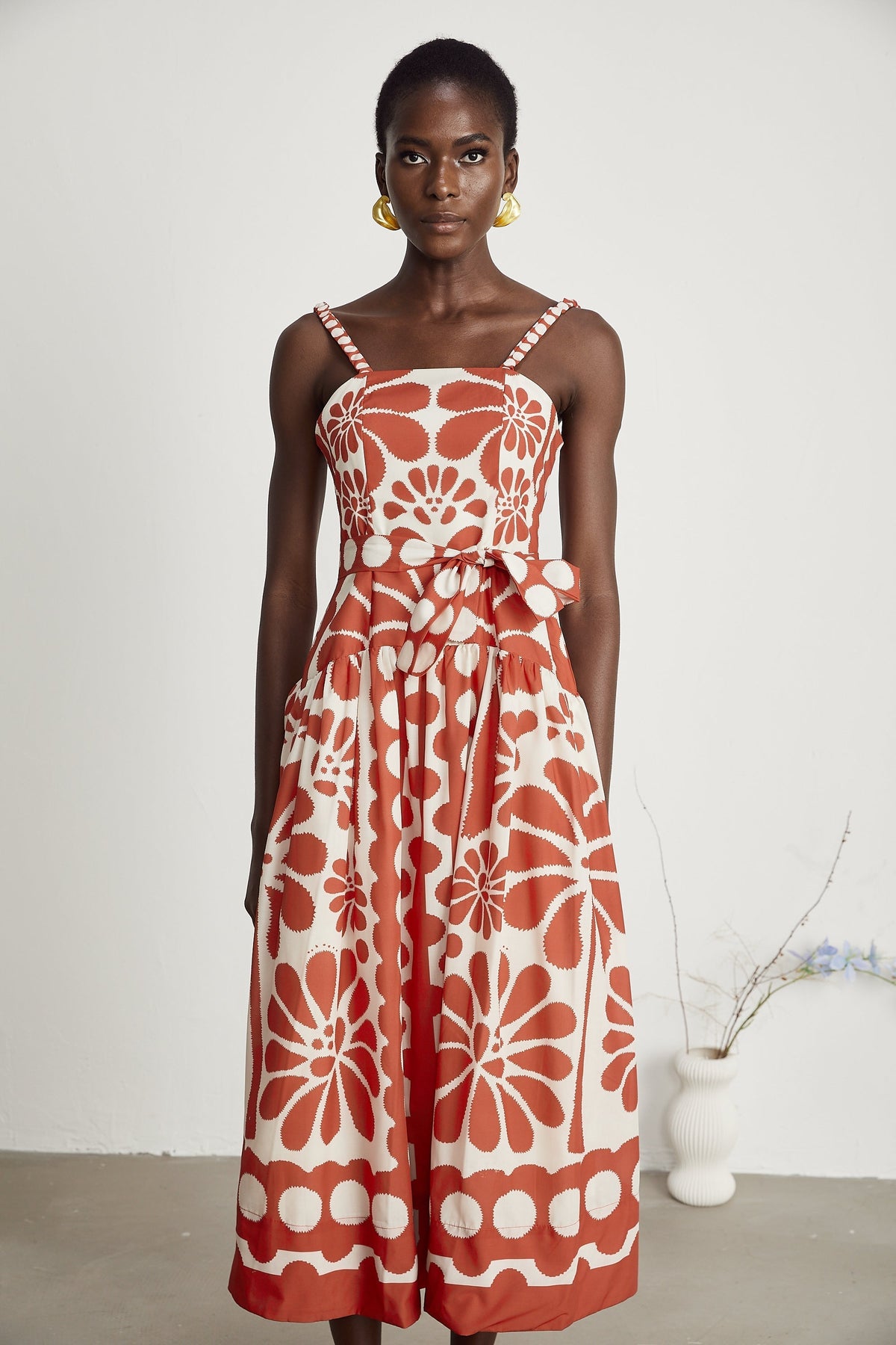 Sonia desenli midi elbise