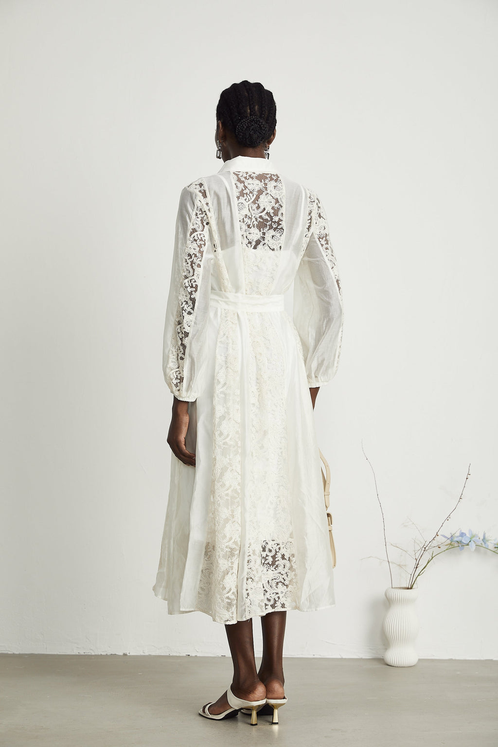 Francine dantel midi elbise