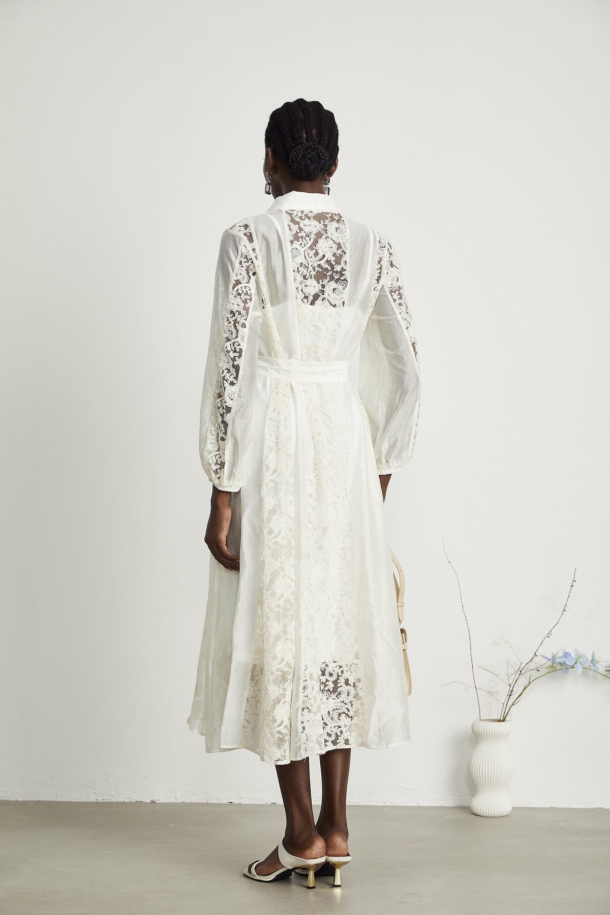 Francine dantel midi elbise