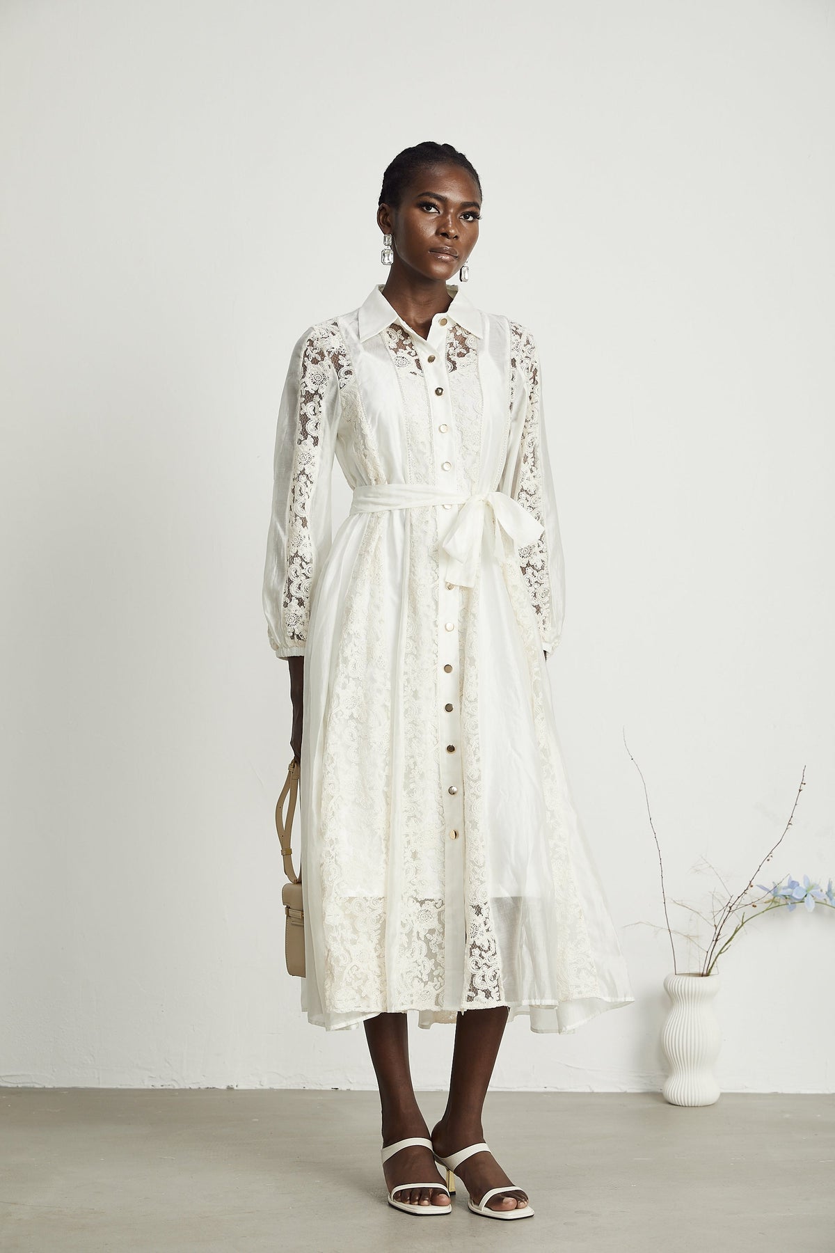 Francine dantel midi elbise