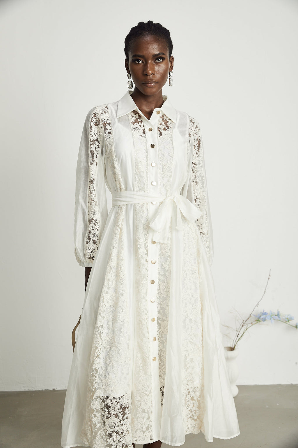 Francine dantel midi elbise
