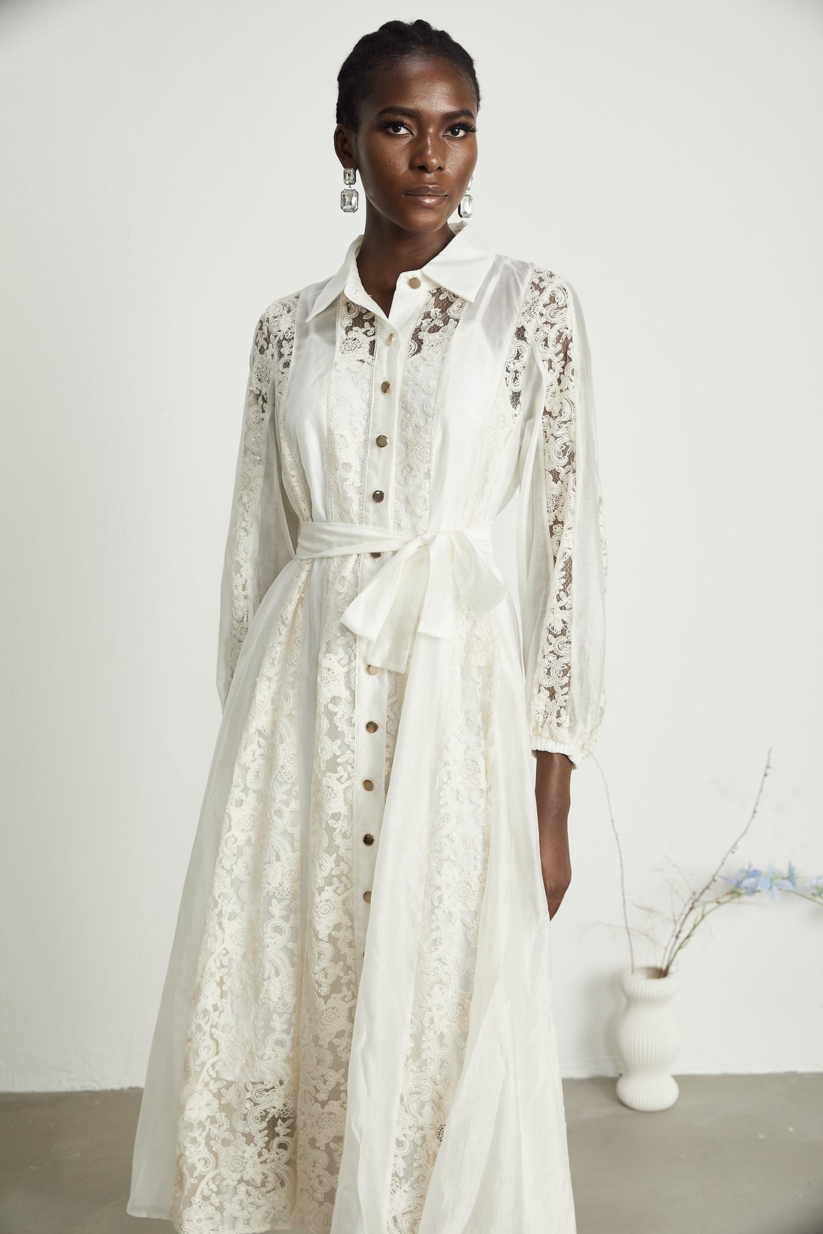 Francine dantel midi elbise