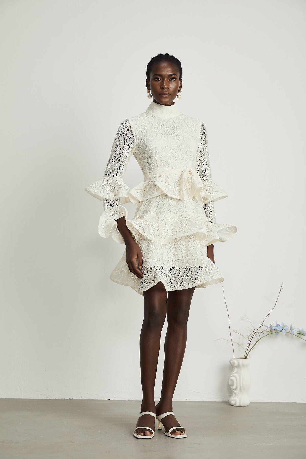 Pénélope dantel mini elbise
