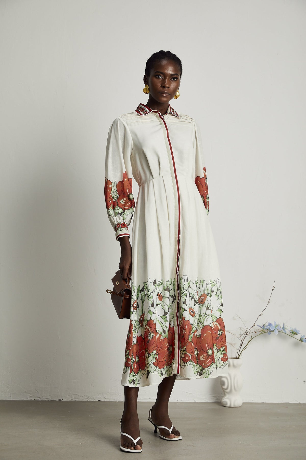 Honorine çiçek midi elbise