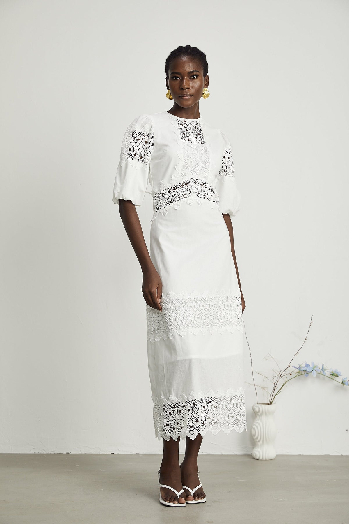 Louise dantel midi elbise