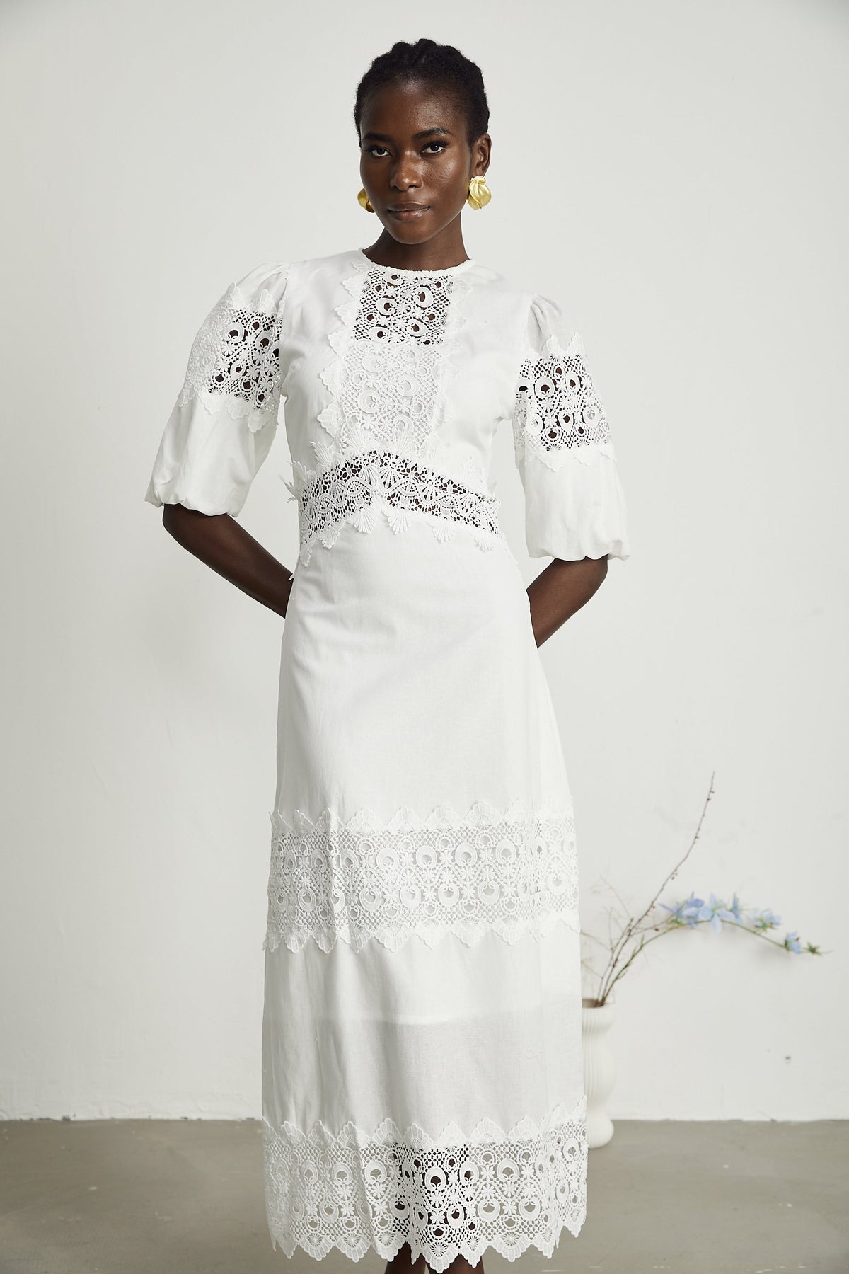 Louise dantel midi elbise
