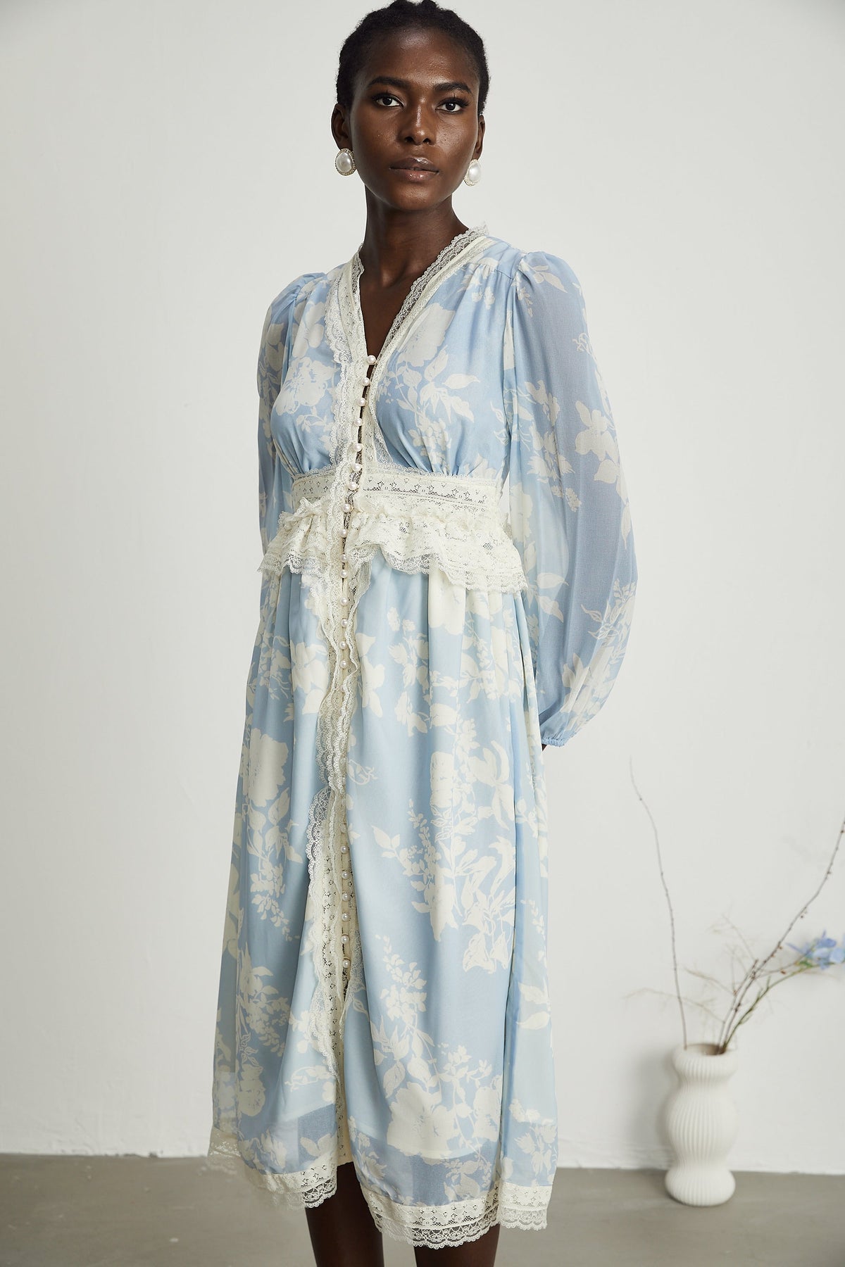 Ondine dantel midi elbise