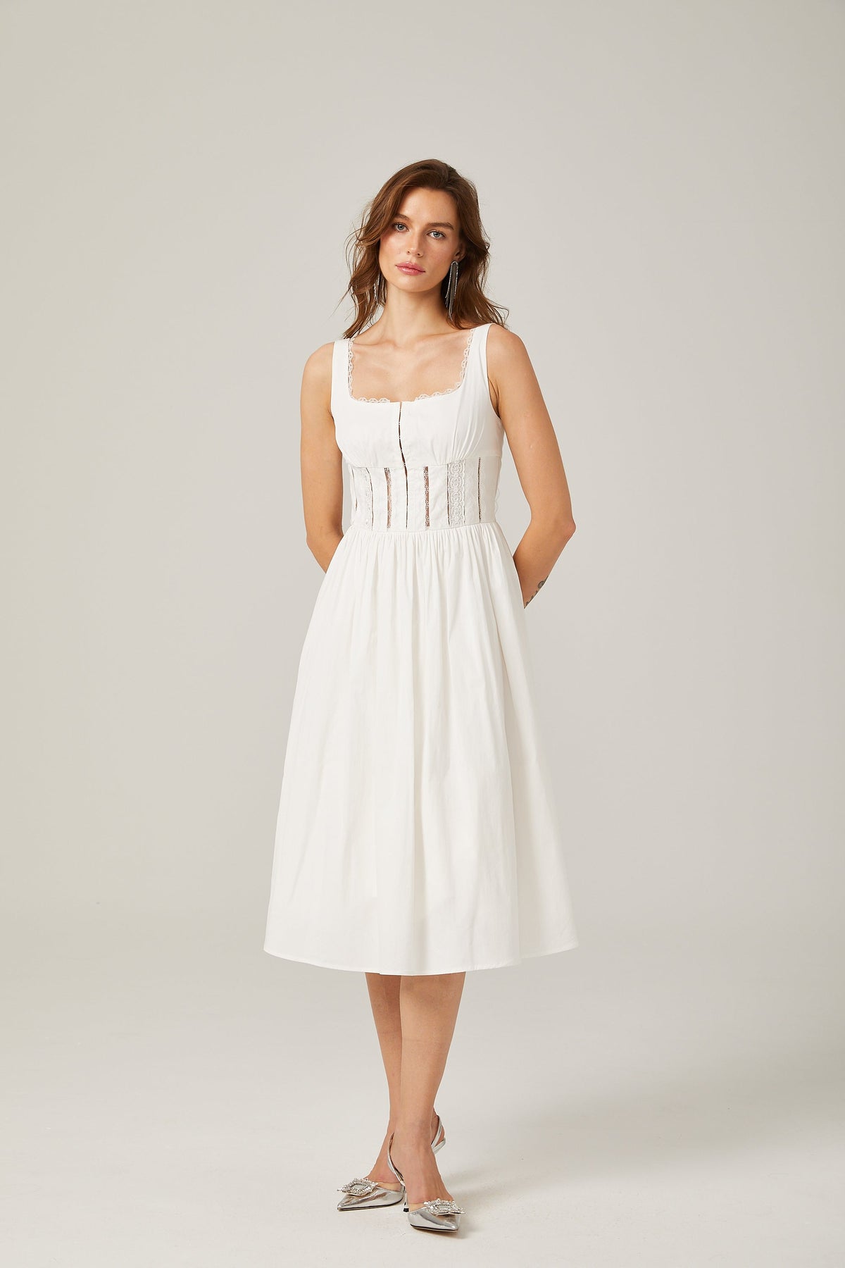 Jeanne dantel midi elbise