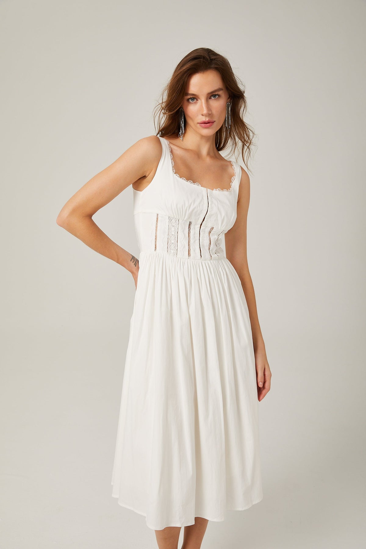 Jeanne dantel midi elbise
