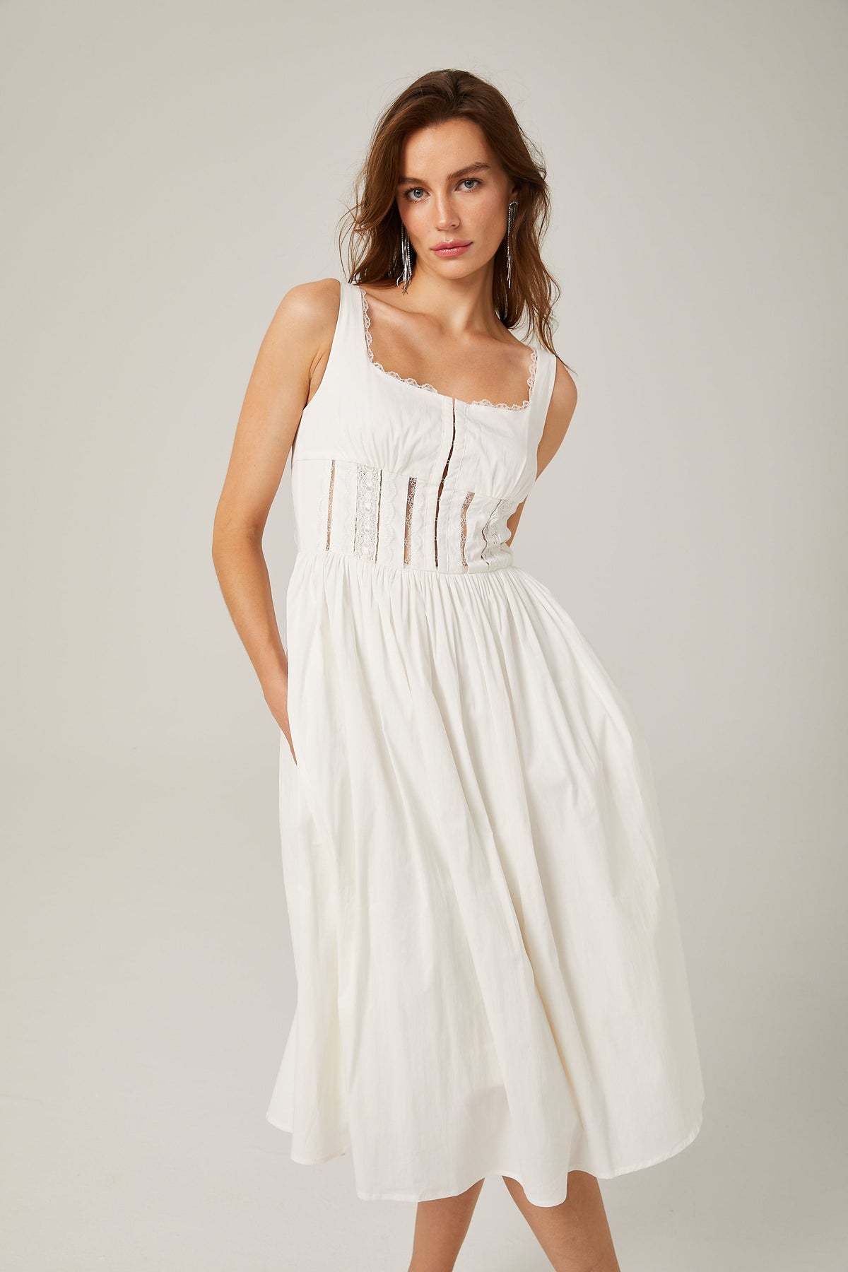 Jeanne dantel midi elbise