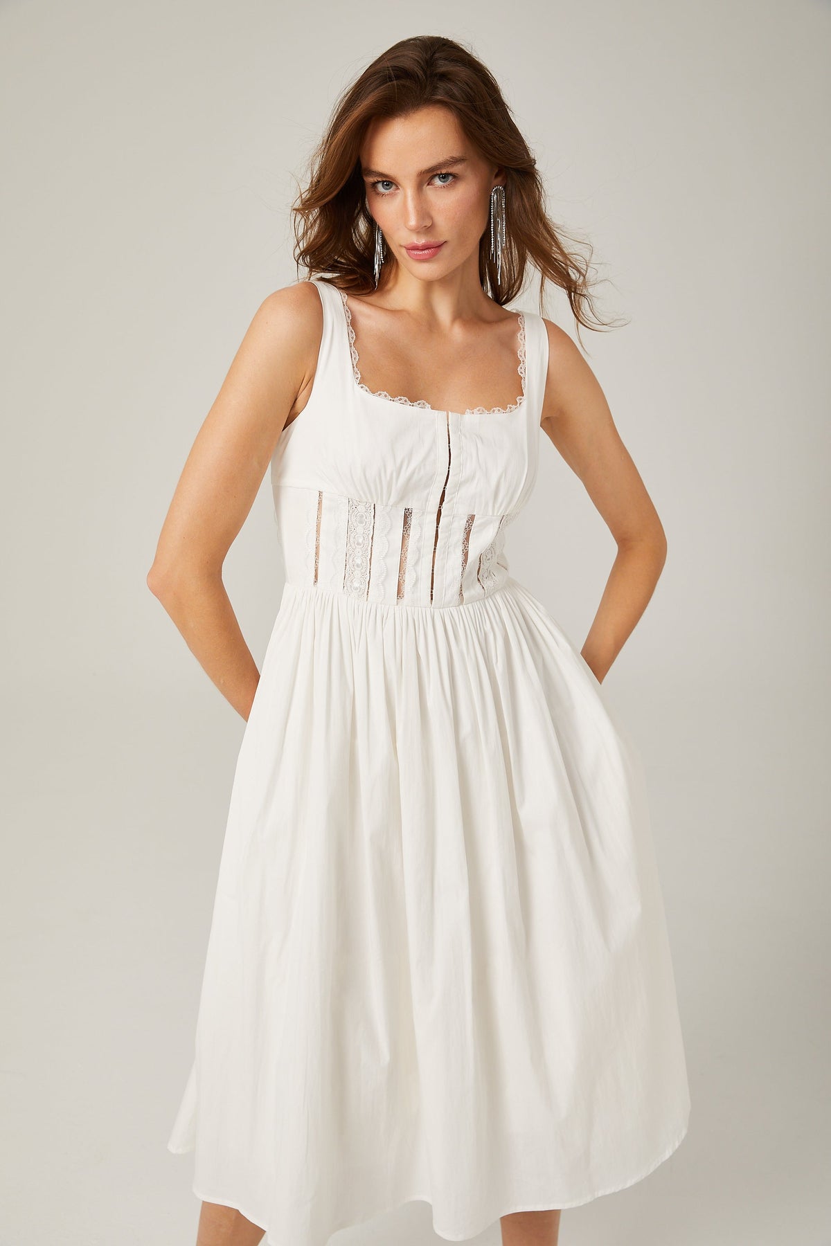 Jeanne dantel midi elbise