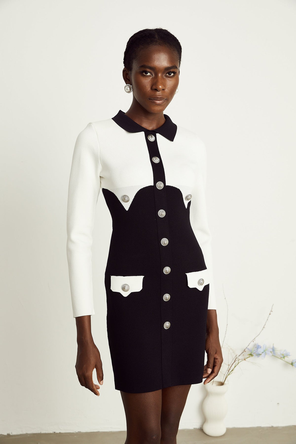 Perrine krep mini elbise