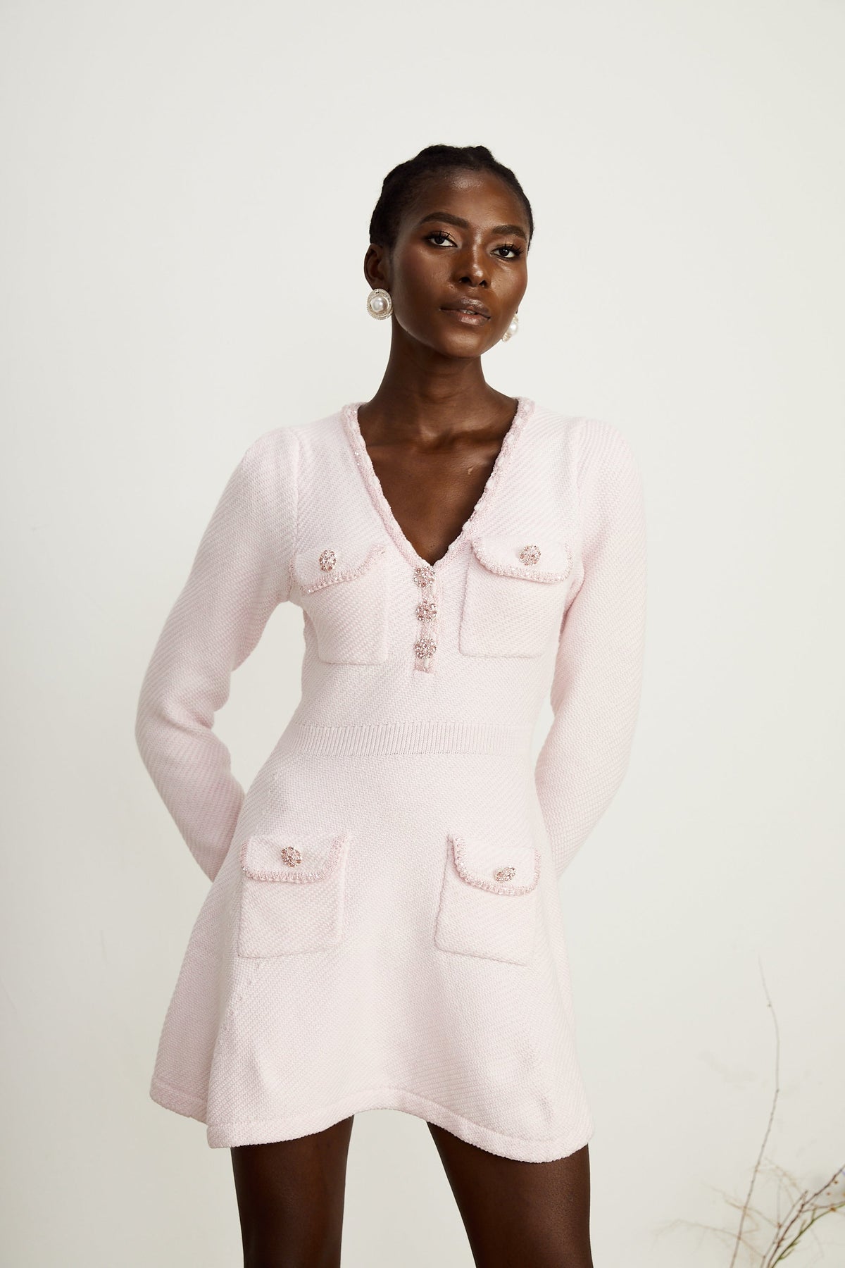 Karine V Yaka mini elbise