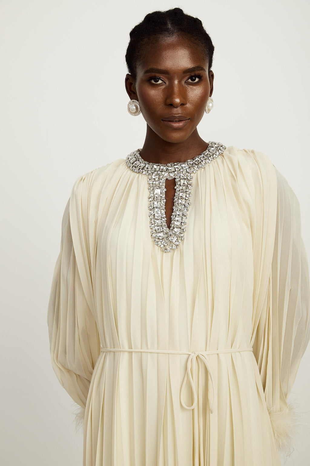 Fabienne pileli midi elbise
