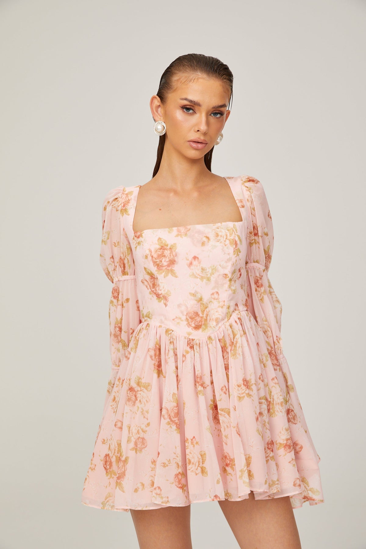 Jeanne çiçek mini elbise