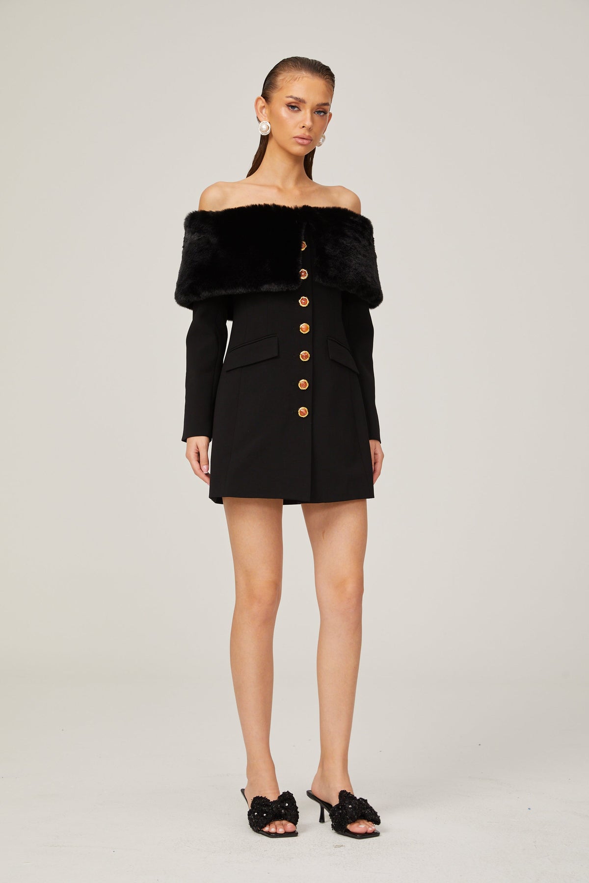 Céline suni kürk mini elbise