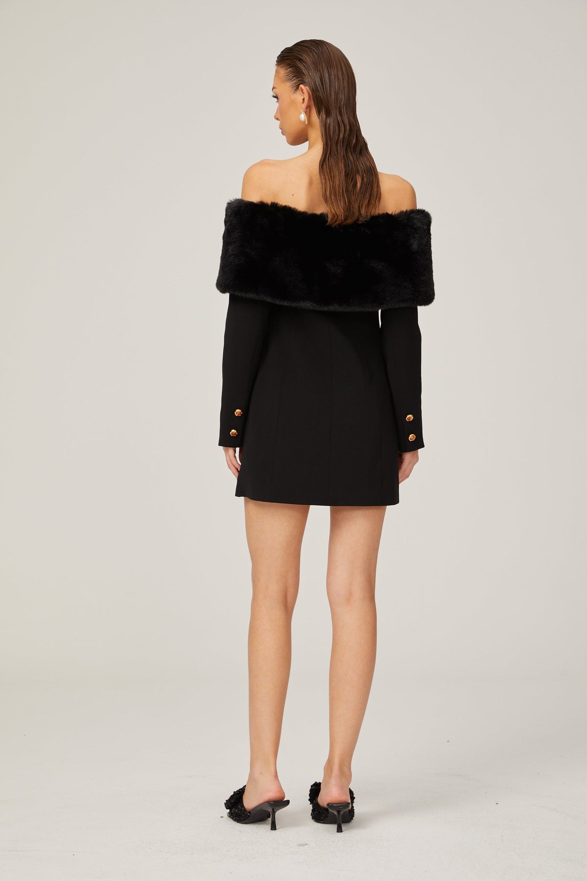 Céline suni kürk mini elbise