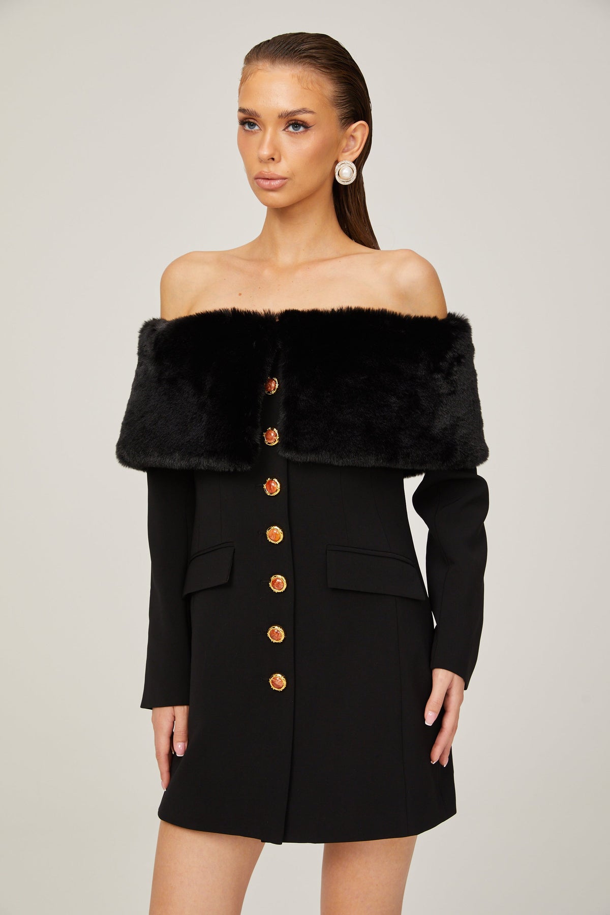 Céline suni kürk mini elbise