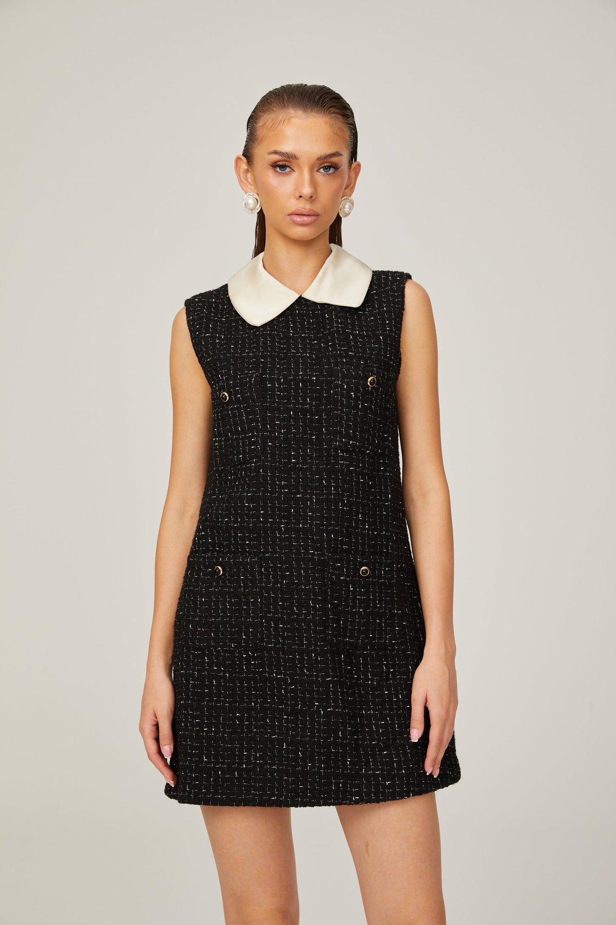 Claudine ekose mini elbise