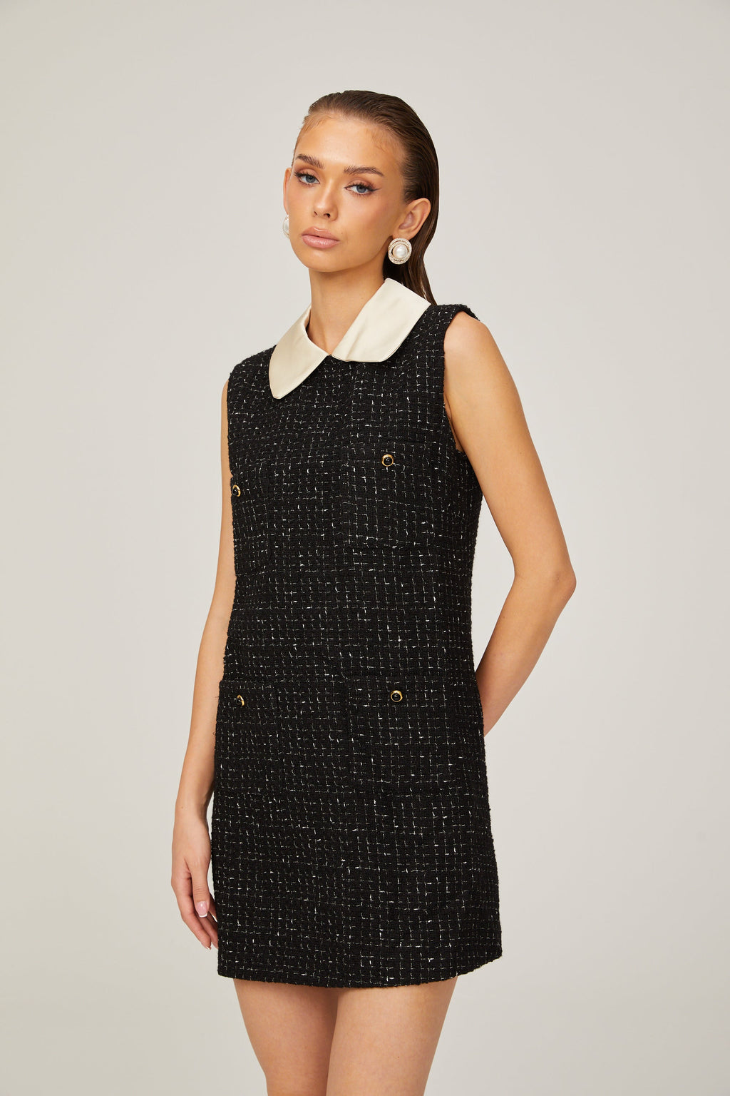 Claudine ekose mini elbise