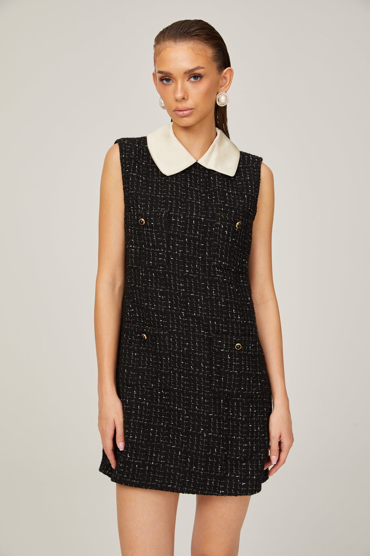 Claudine ekose mini elbise