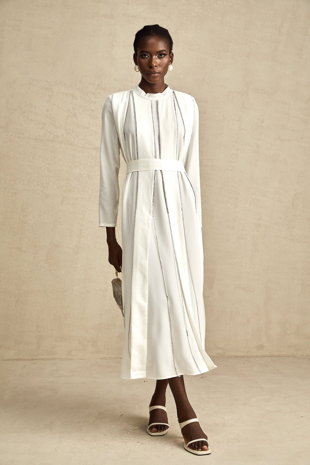 Honorine pile midi elbise