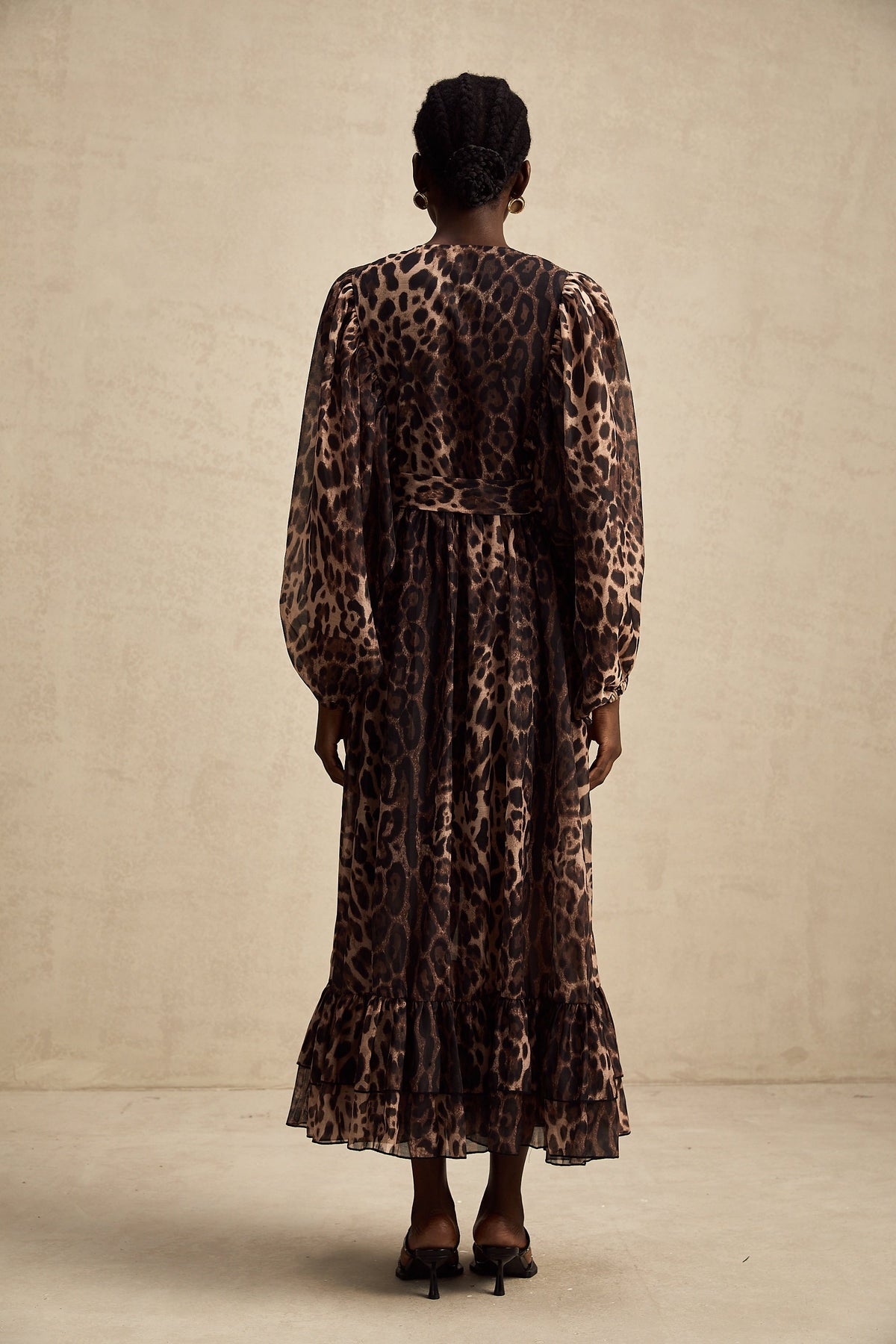 Gisèle leopar midi elbise